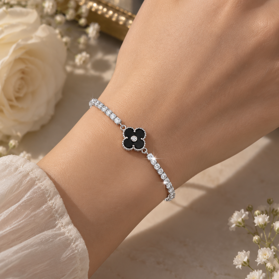 Elegant Tennis Bracelet with Black Motif for Ladies | 925 Sterling Silver