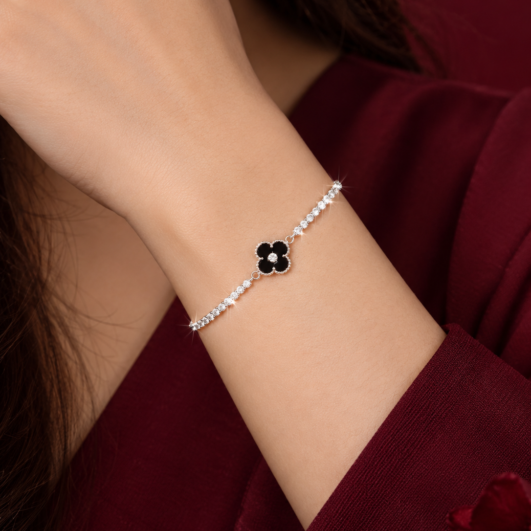 Elegant Tennis Bracelet with Black Motif for Ladies | 925 Sterling Silver