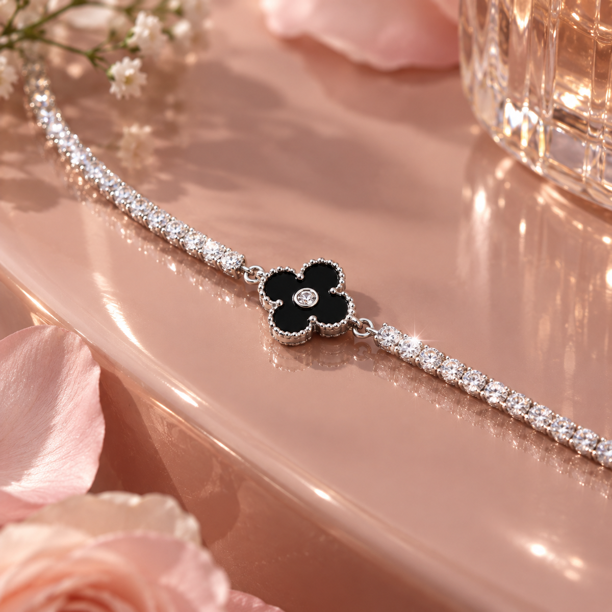 Elegant Tennis Bracelet with Black Motif for Ladies | 925 Sterling Silver