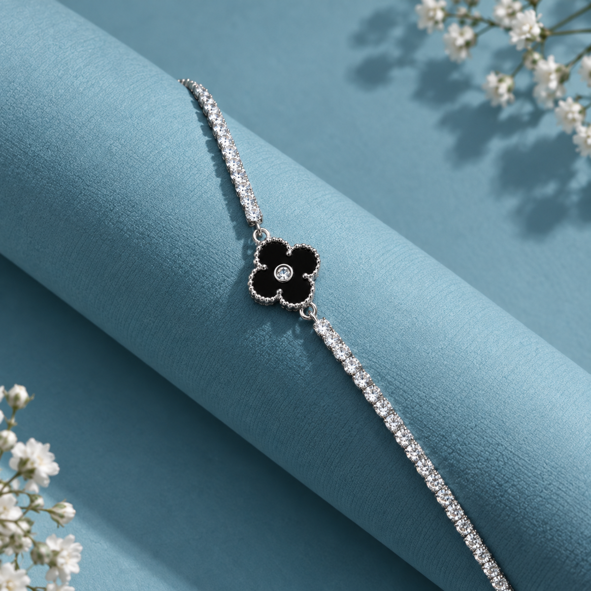 Elegant Tennis Bracelet with Black Motif for Ladies | 925 Sterling Silver